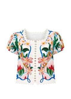farm rio t-shirt womangarden of life scarf off-white short sleeve blouse - 363552 25222