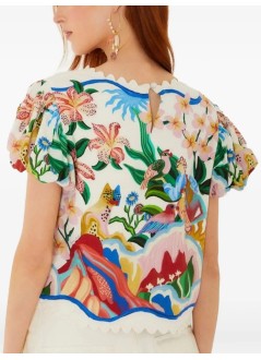 farm rio t-shirt womangarden of life scarf off-white short sleeve blouse - 363552 25222