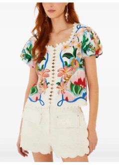 farm rio t-shirt womangarden of life scarf off-white short sleeve blouse - 363552 25222