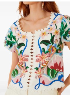 farm rio t-shirt womangarden of life scarf off-white short sleeve blouse - 363552 25222