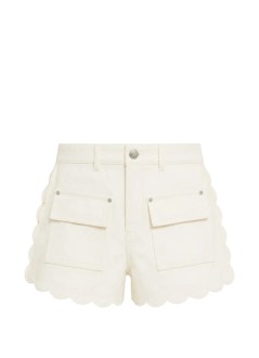 farm rio short pant womanwhite canvas scalloped shorts - 356403 l0036