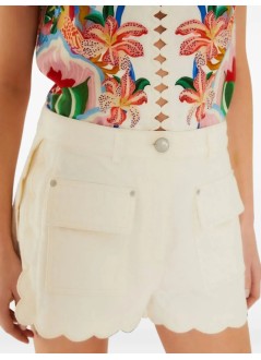 farm rio short pant womanwhite canvas scalloped shorts - 356403 l0036