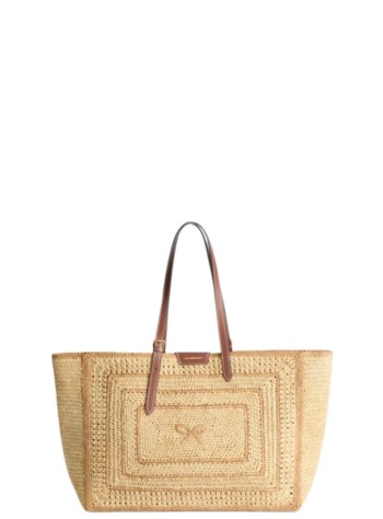 anya hindmarch handbag mujer e/w bow tote in raffia - 5050925205412 natural
