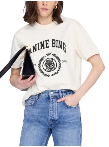 anine bing top womanjaylin tee collegiate - a0812695wkha3 ecru 2