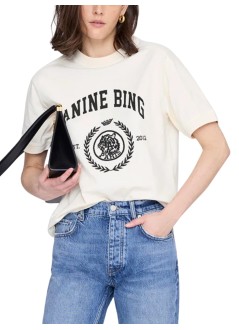 anine bing top womanjaylin tee collegiate - a0812695wkha3 ecru