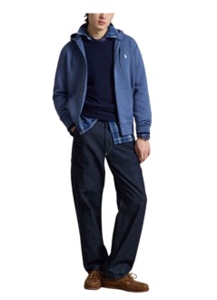 polo ralph lauren sudadera hombre long sleeve open hooded cotton and recycled polyester jumpe - 710881517523 earth blue