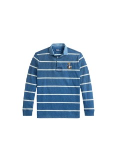 polo ralph lauren polo hombre long sleeve classic fit bear rugby shirt - 710b18562001 newport bear med indigo nevis