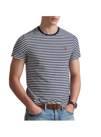 polo ralph lauren camiseta hombre short sleeve custom slim fit cotton t-shirt - 710956828502 newport navy white 2