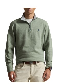 polo ralph lauren sudadera hombre long sleeve 1/2 zip knit - 710812963501 greenery heather c7952