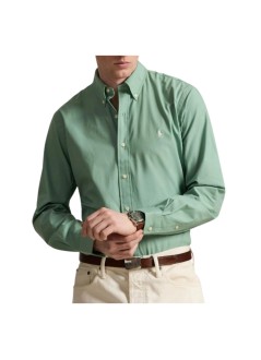 polo ralph lauren shirt manlong sleeve custom fit cotton shirt with elastane - 710929349504 faded mint