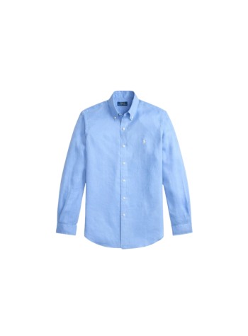 polo ralph lauren shirt manlong sleeve custom fit linnen shirt - 710966294519 bristol blue