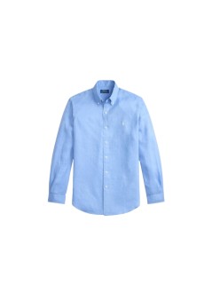 polo ralph lauren shirt manlong sleeve custom fit linnen shirt - 710966294519 bristol blue