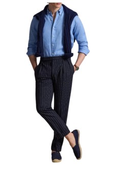 polo ralph lauren shirt manlong sleeve custom fit linnen shirt - 710966294519 bristol blue