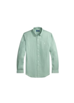 polo ralph lauren shirt manlong sleeve custom fit linnen shirt - 710966294522 faded mint