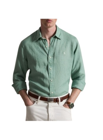 polo ralph lauren shirt manlong sleeve custom fit linnen shirt - 710966294522 faded mint 2