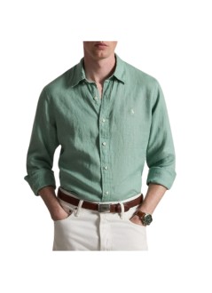 polo ralph lauren shirt manlong sleeve custom fit linnen shirt - 710966294522 faded mint
