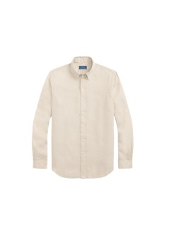 polo ralph lauren shirt manlong sleeve custom fit linnen shirt - 710966294518 stoneware grey