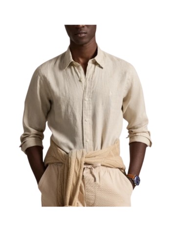 polo ralph lauren shirt manlong sleeve custom fit linnen shirt - 710966294518 stoneware grey 2