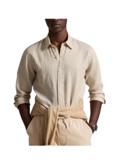 polo ralph lauren shirt manlong sleeve custom fit linnen shirt - 710966294518 stoneware grey