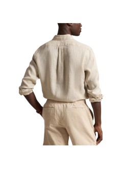polo ralph lauren shirt manlong sleeve custom fit linnen shirt - 710966294518 stoneware grey