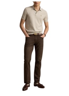 polo ralph lauren knitwear manshort sleeve standard fit knit polo - 710980682504 light walnut brown hthr
