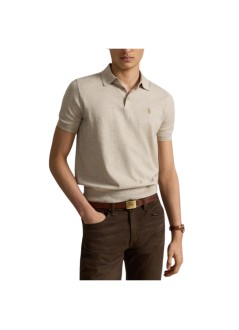 polo ralph lauren knitwear manshort sleeve standard fit knit polo - 710980682504 light walnut brown hthr