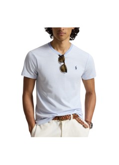 polo ralph lauren camiseta hombre short sleeve custom slim fit pima cotton t-shirt - 710944811501 pebble blue white