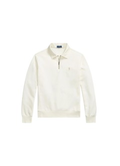 polo ralph lauren sweater manlong sleeve 1/4 zip sweatshirt - 710b18911002 clubhouse cream