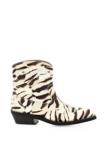 ganni boot womanlow shaft embroidered western boot zebra - d1010003 135