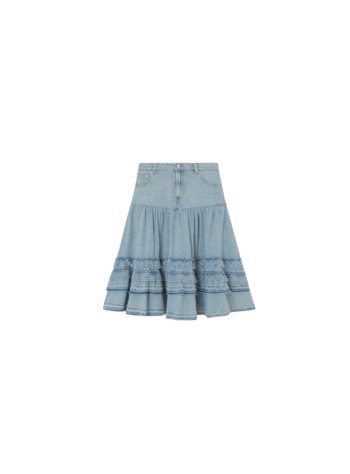 ganni falda mujer lightweight denim frill midi skirt - a1090230 565