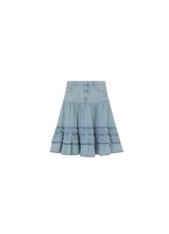 ganni falda mujer lightweight denim frill midi skirt - a1090230 565