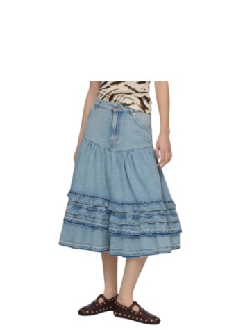 ganni falda mujer lightweight denim frill midi skirt - a1090230 565 2