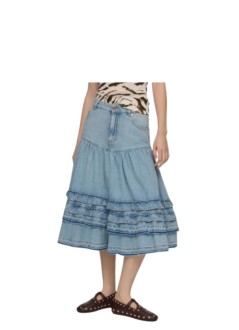 ganni falda mujer lightweight denim frill midi skirt - a1090230 565