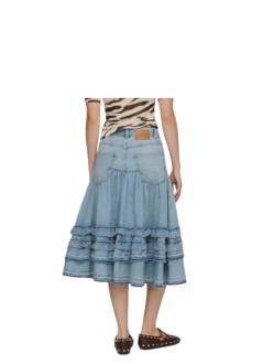 ganni falda mujer lightweight denim frill midi skirt - a1090230 565