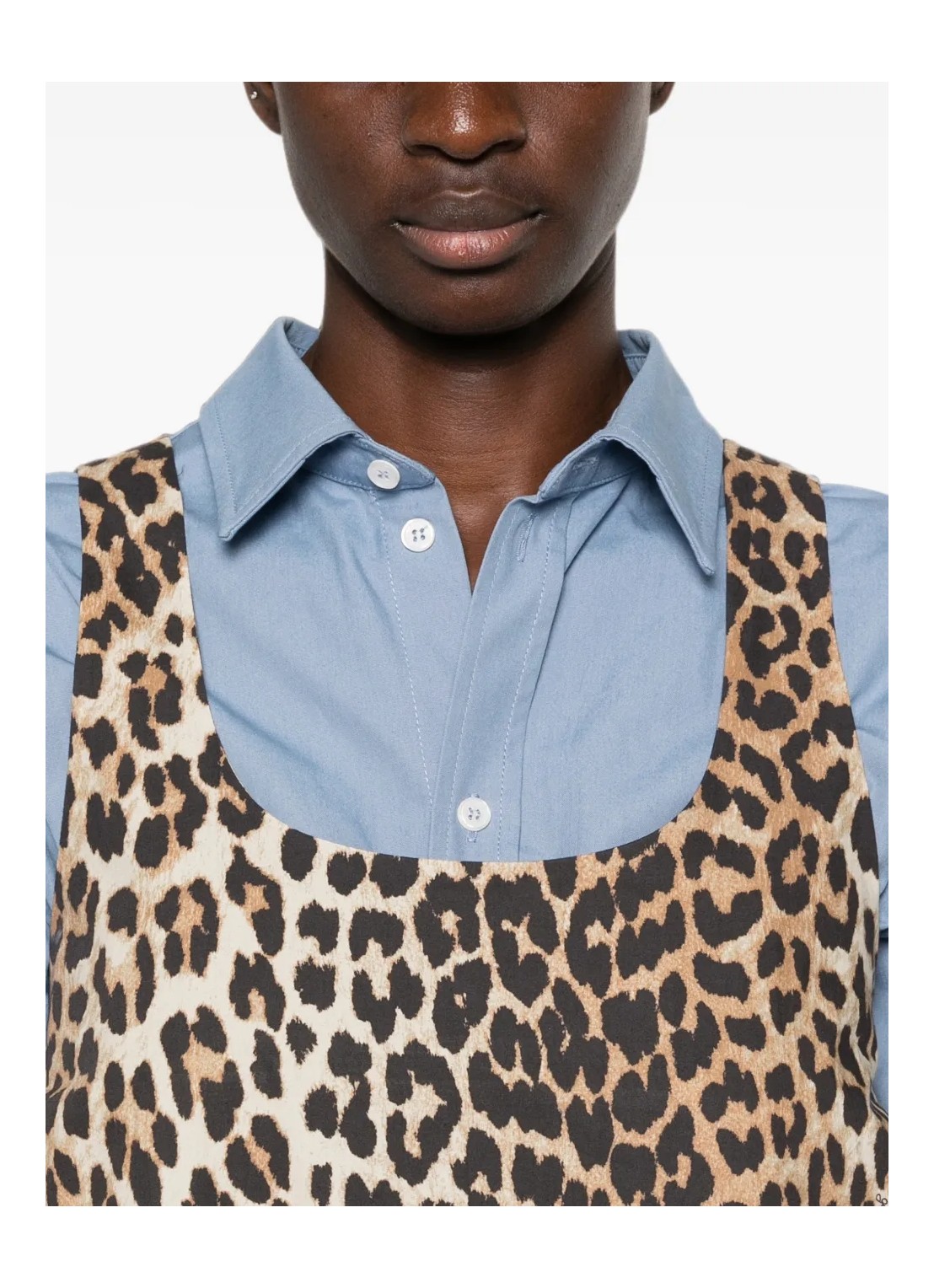ganni printed cotton poplin mini dress GANNI: Beige Leopard Printed Cotton Tie String Minidress