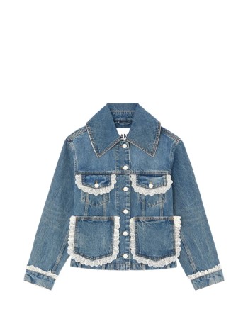 ganni outerwear mujer rigid denim lace jacket - a1010200 569