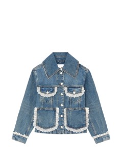 ganni outerwear mujer rigid denim lace jacket - a1010200 569