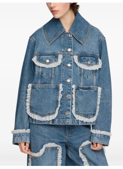 ganni outerwear mujer rigid denim lace jacket - a1010200 569
