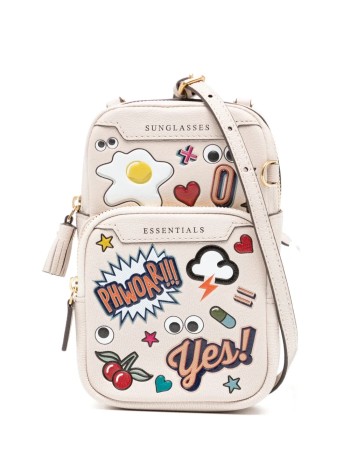 anya hindmarch crossbody mujer essentials cross body all over stickers in shiny capra - 5050925194679 chalk