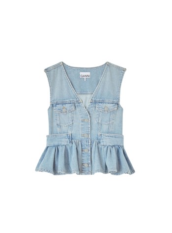 ganni chaleco mujer lightweight denim peplum vest - a1040321 565