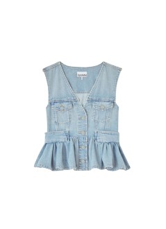 ganni chaleco mujer lightweight denim peplum vest - a1040321 565