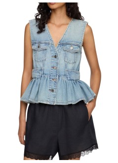 ganni chaleco mujer lightweight denim peplum vest - a1040321 565