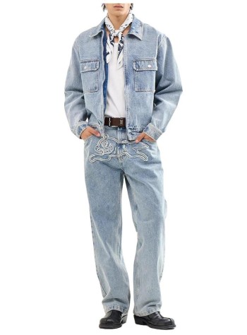 icecream outerwear hombre applique running dog zip denim jacket - icdj26263 light wash blue 2