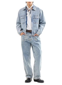icecream outerwear hombre applique running dog zip denim jacket - icdj26263 light wash blue