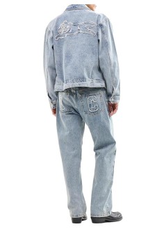 icecream outerwear hombre applique running dog zip denim jacket - icdj26263 light wash blue