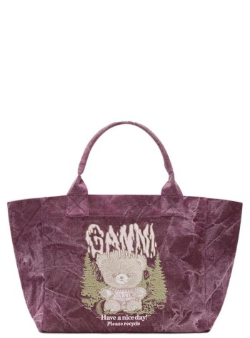 ganni handbag mujer medium trapeze shopper snow teddy bear - c2080040 431