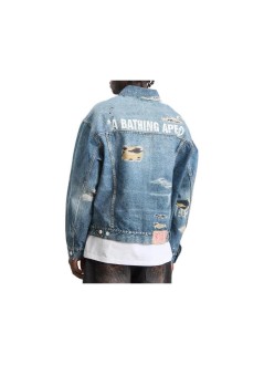 bape outerwear hombre fake print trucker jacket m - 001ljm301319m light indigo
