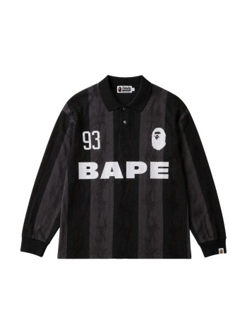 bape polo hombre sta stripe pattern jacquard multi logo relaxed fit ls tee m - 001ltm301311m black