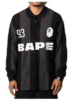 bape polo hombre sta stripe pattern jacquard multi logo relaxed fit ls tee m - 001ltm301311m black