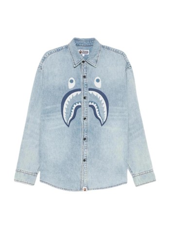 bape camiseria hombre shark light denim ls shirt m - 001shm301304m light indigo